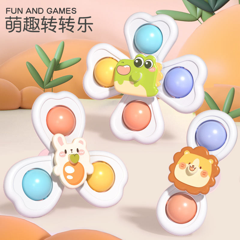 Baby's dining table sucker rotating music bathroom water toys children's educational cartoon gyro baby can bite 0-12