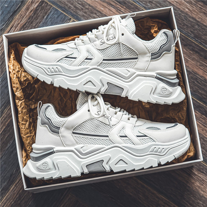 Men's Summer Breathable 2025 New Trbottomyy Versatile Youth Sports and Leisure Thick Sole Heightening White Dad Shoes