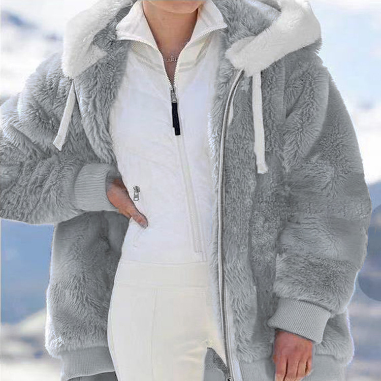 Picture of Spot Wish Independent Station 2024 Amazon Hot Selling New Autumn and Winter Loose Plush Zipper Hooded Jacket for Women