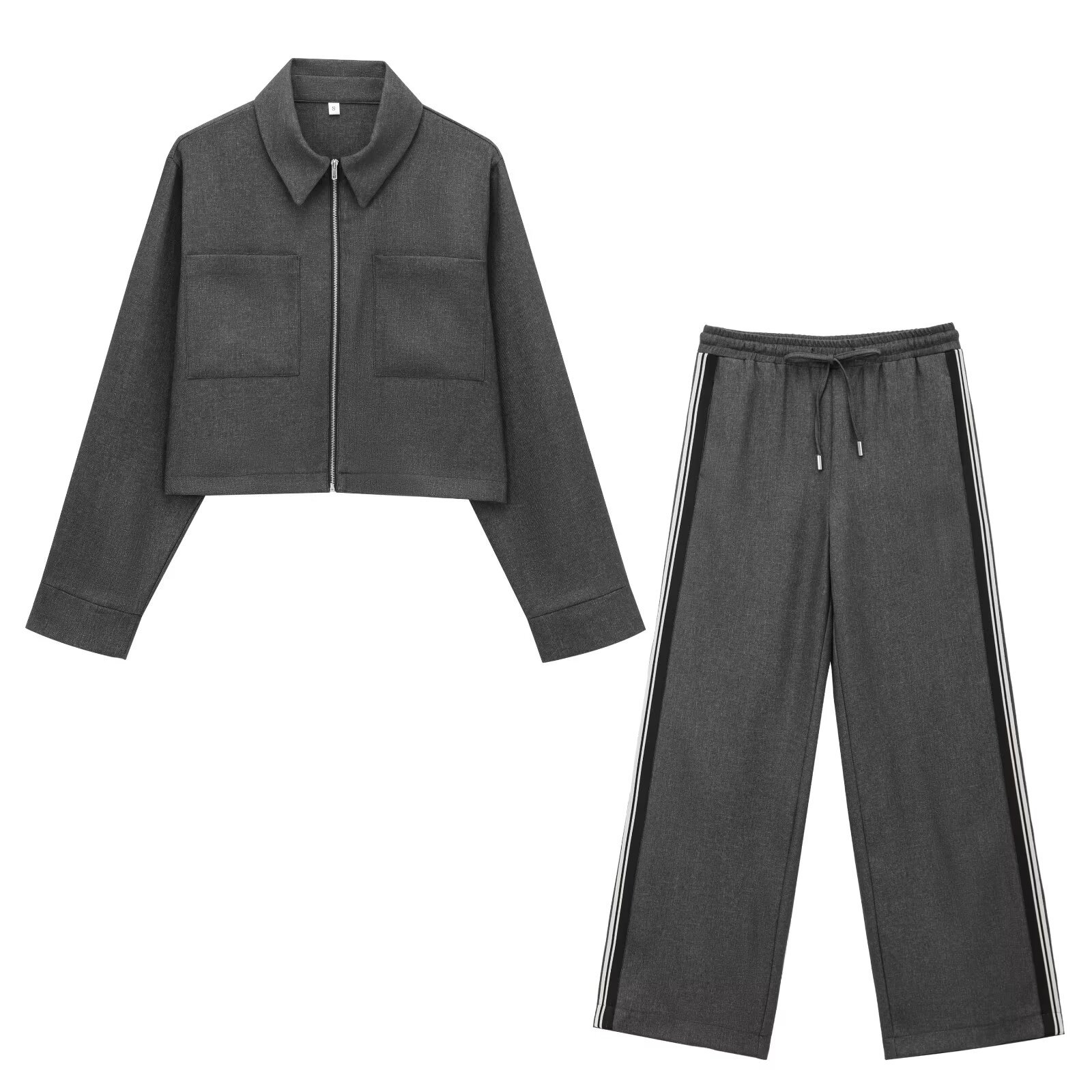 ZA Cross-border Women's Wear Side Stripe with Decorated Jacket Coat Wide Leg Pants suit 9913802 9915802