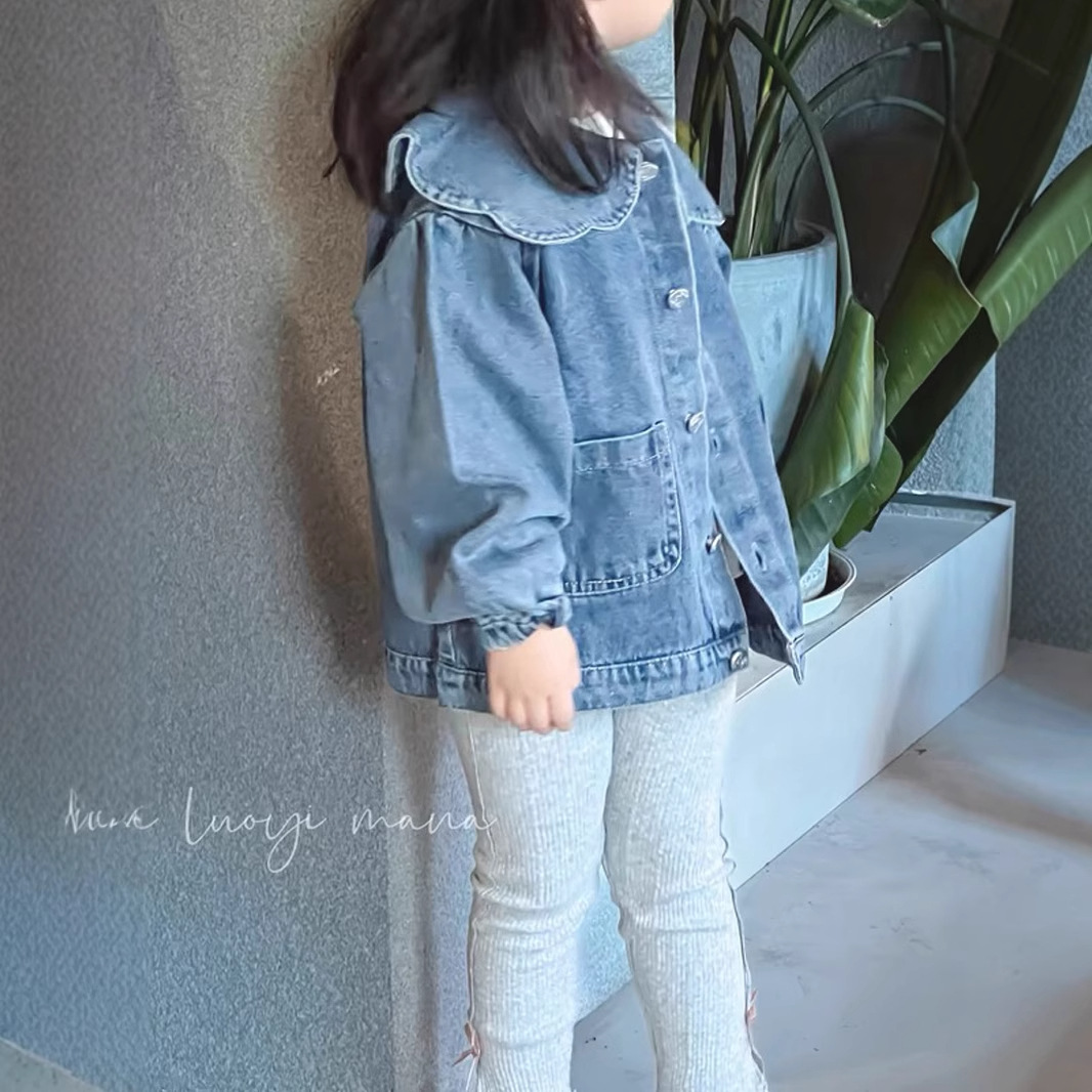 Picture of Spring and Autumn Top Girls Sweet Denim Cardigan Baby Korean Lace Collar Jacket New