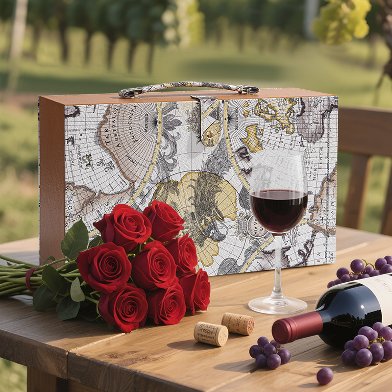 Red Wine Box Double Leather Box Printed with Logo High-End Wine Gift Box Packaging Box Universal 2 Red Wine Empty Boxes