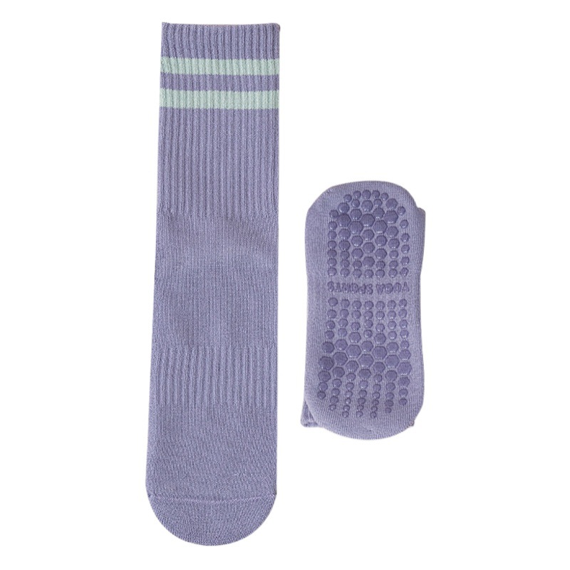 Striped Cotton Yoga Floor Socks Sports Non-Slip Glue Mid-Length Terry Socks Professional Sports Pilates Socks