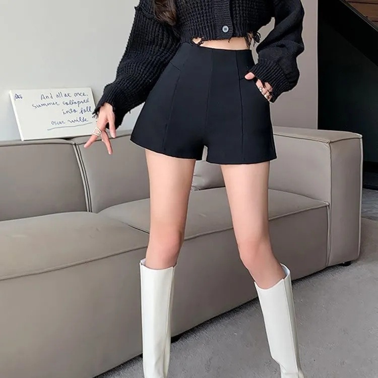 Black high waist wide leg shorts women's summer 2024 Summer new casual pants fashion suit pants slimming hot pants