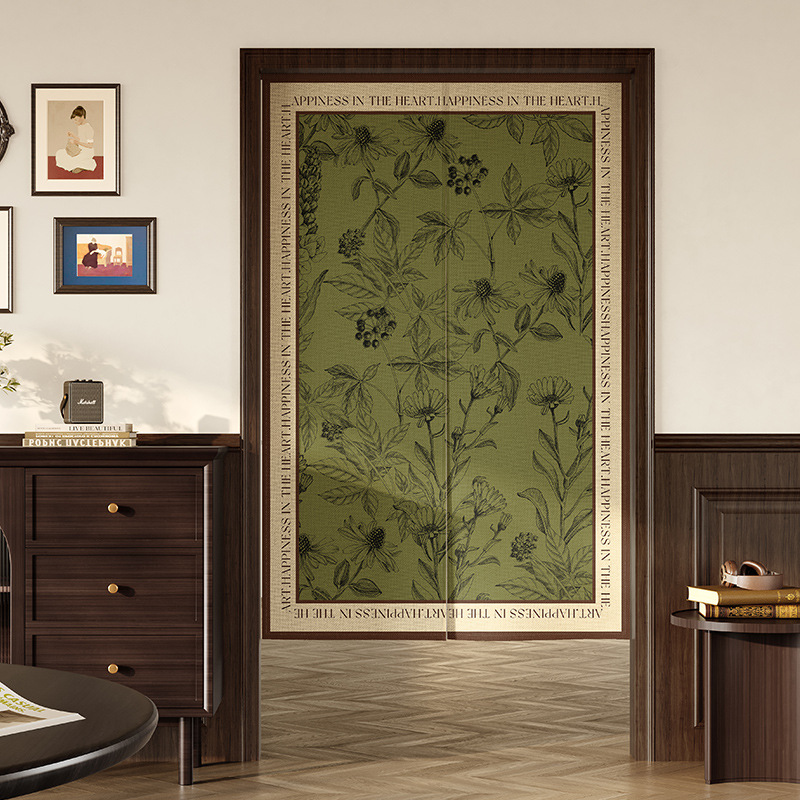 American Style Door Curtain Home Partition Curtain Kitchen Bathroom Half Curtain Hole-free Shelter Curtain Living Room Bedroom Fabric Curtain