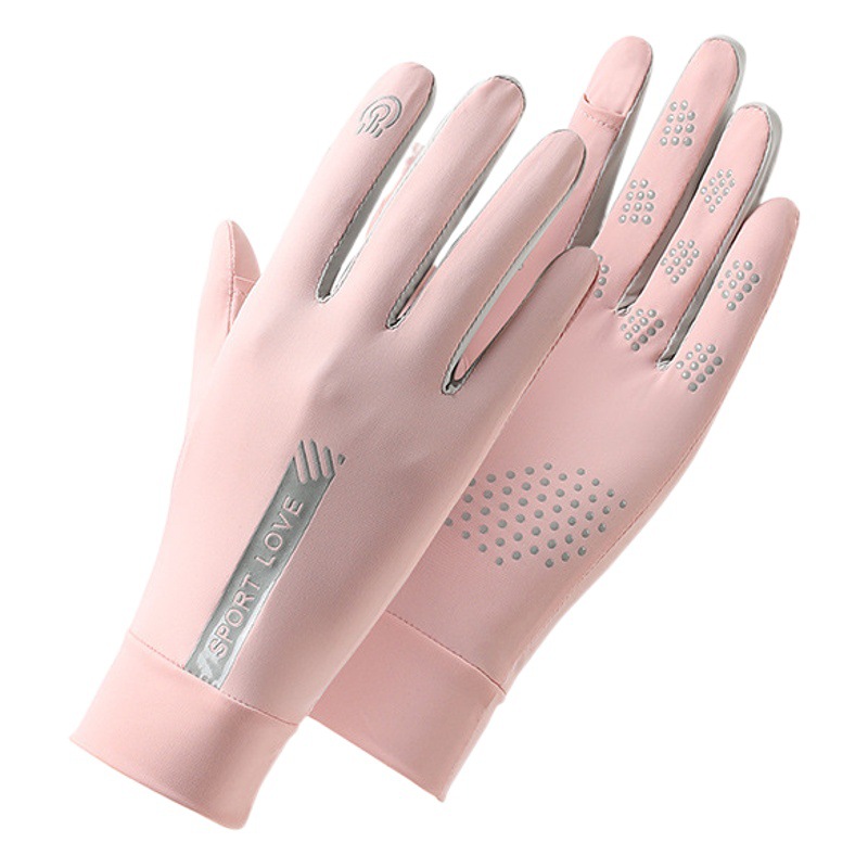 Ice silk cool sunscreen gloves women's outdoor sports riding anti-ultraviolet non-slip breathable thin stretch color matching
