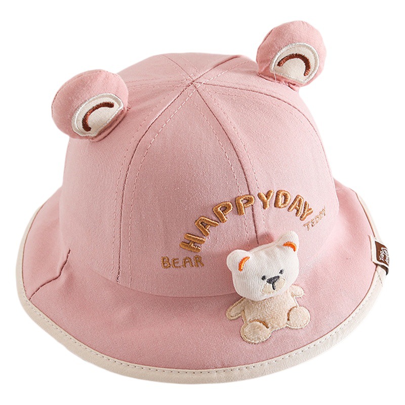 Bear embroidered letters New baby hat spring and autumn fisherman hat cute children sun hat infant sun hat