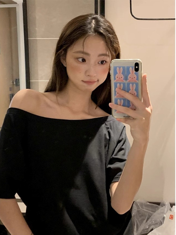 Loose Chic Summer Cauchy One-Shoulder Design T-shirt Women's Summer Elegant Simple Shoulder Top Trendy