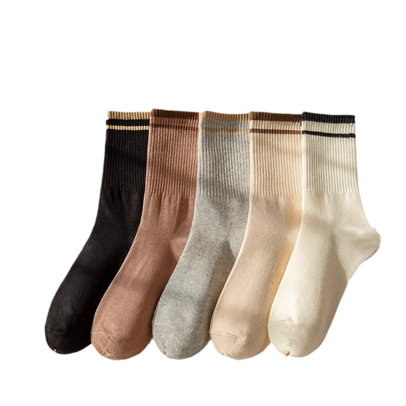 Zhuji socks women's mid-calf length socks autumn and winter 2023 new pure color sports striped ins trendy winter mid-calf length socks