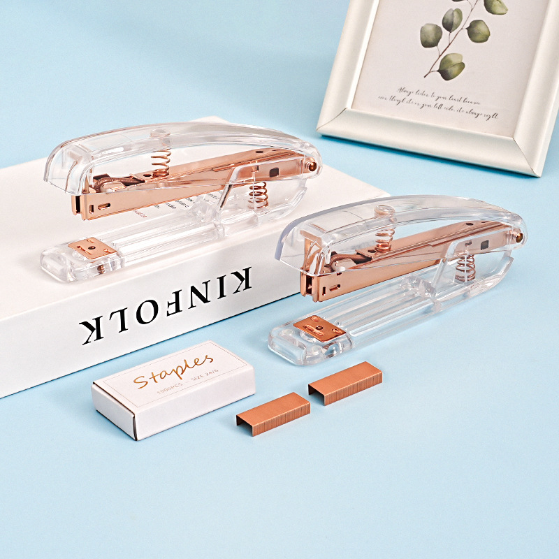 Rose gold stapler office student fashion transparent stapler labor-saving light luxury office supplies binding machine 24/6