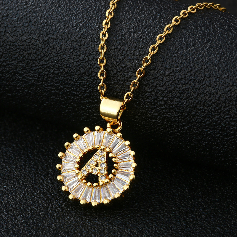 Picture of Letter Necklace Women's Necklace 26 Letters Copper Inlaid Cubic Zircon Vacuum Electroplated Stainless Steel Chain Necklace