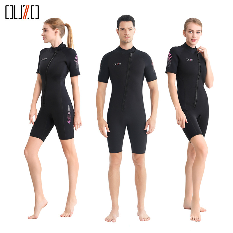 OUZO diving suit 3mm super elastic thickened warm surfing suit short sleeve one-piece cold-proof wet suit winter swimsuit diving suit