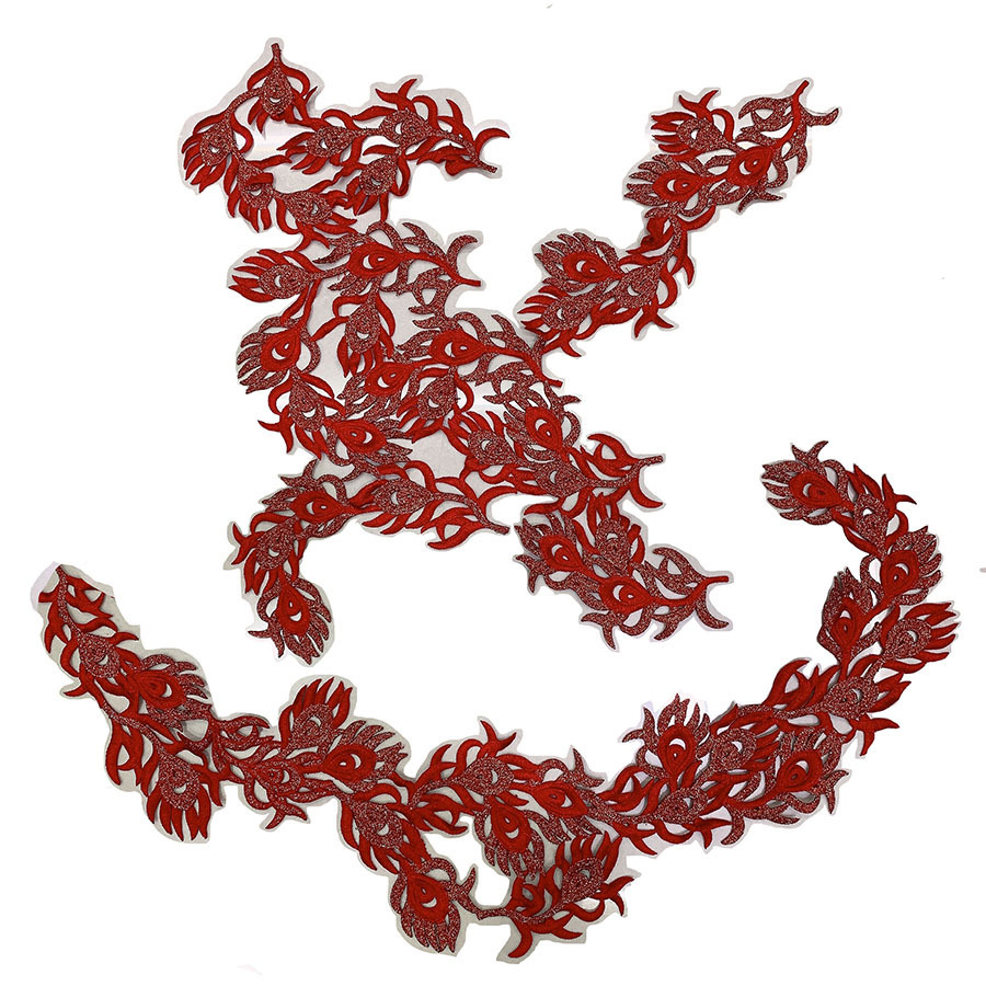 Large Quality Fine Line Phoenix Tail DIY Cheongsam Gift Garment Accessories Lace Red Gold and Silver Silk Embroidery Collar Flower