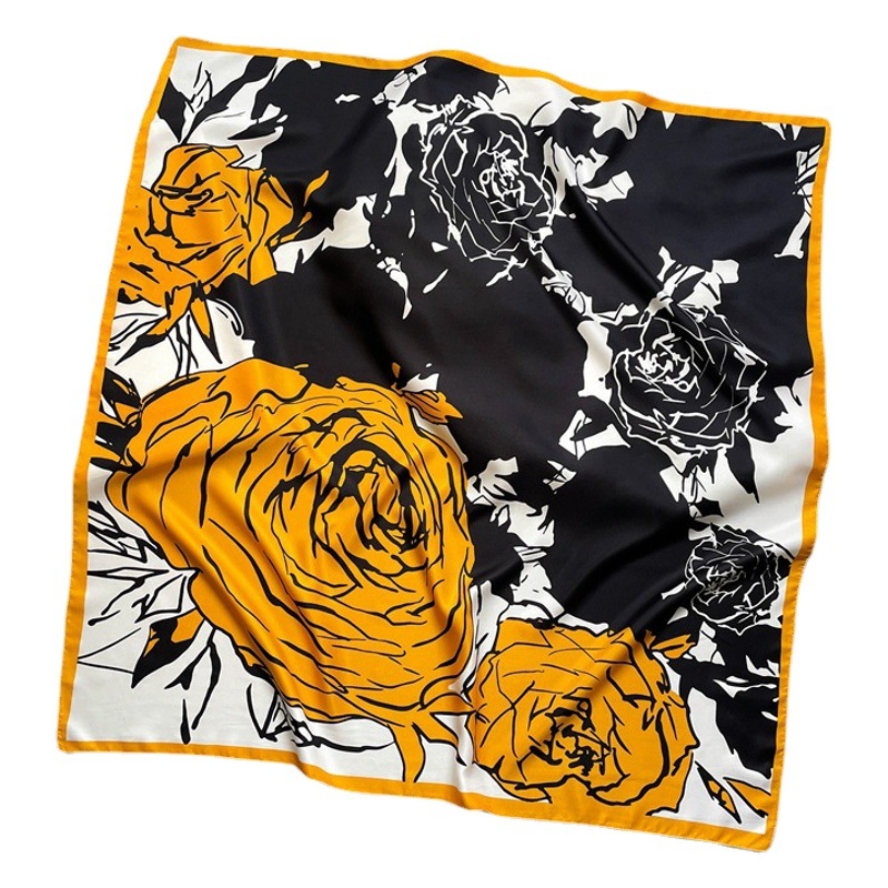 Rose Scarf Women's Twill Large Square Scarf All-match Decorative Shawl Autumn and Winter Scarf Color Matching Fashion Scarf Sunscreen