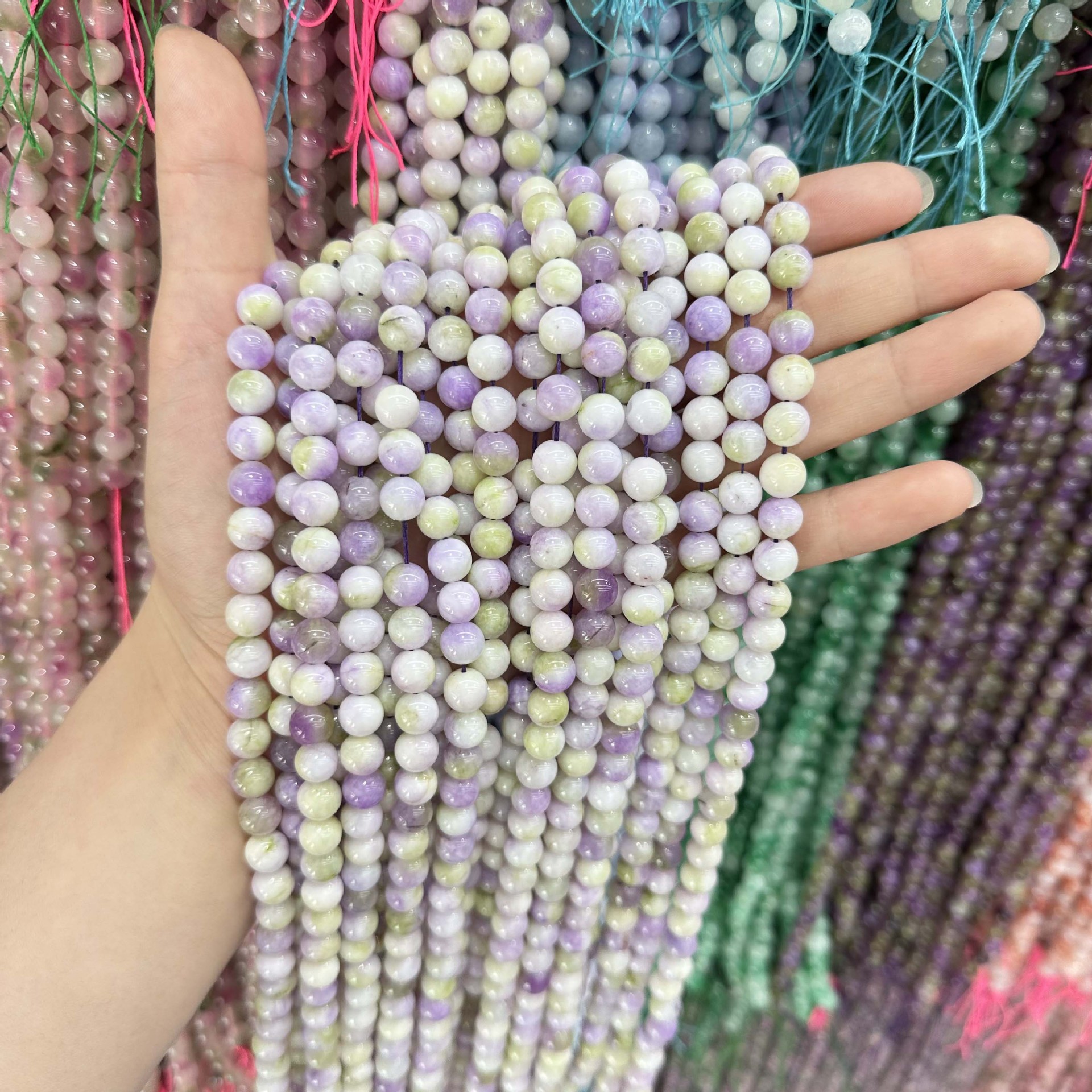 Picture of Live hot grade a chalcedony 8mm two-color round beads beads handmade diy Internet celebrity matching in stock jewelry