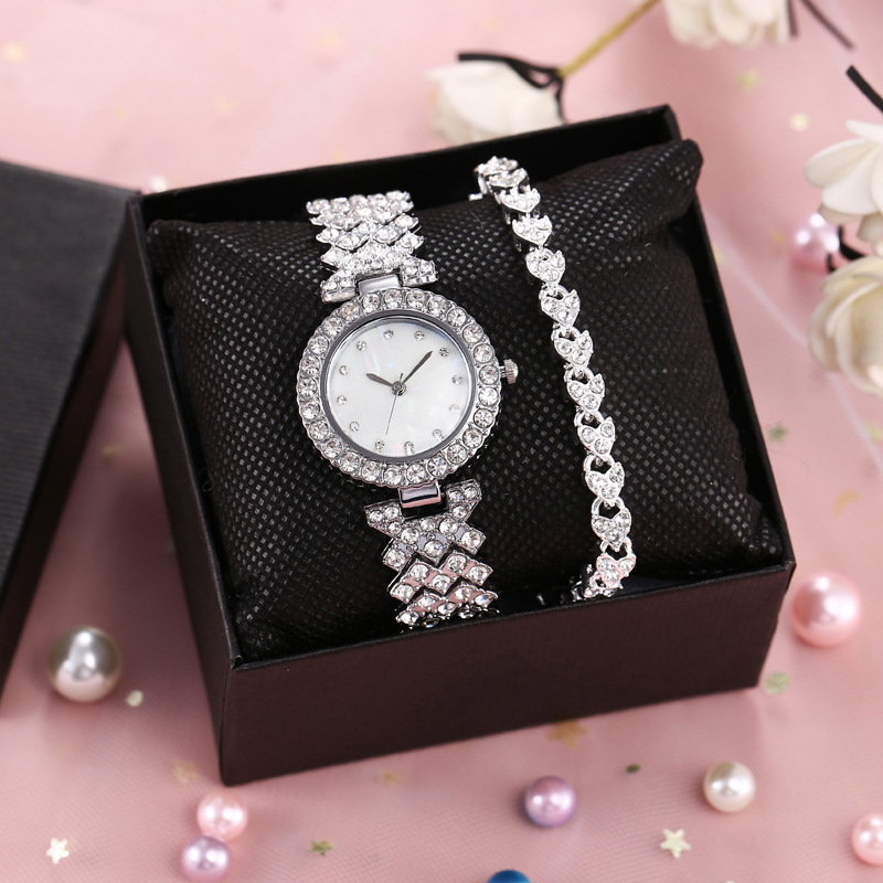 2PCs two-piece set women's watch women's bracelet watch fashion trend Korean fashion watch rhinestone quartz watch