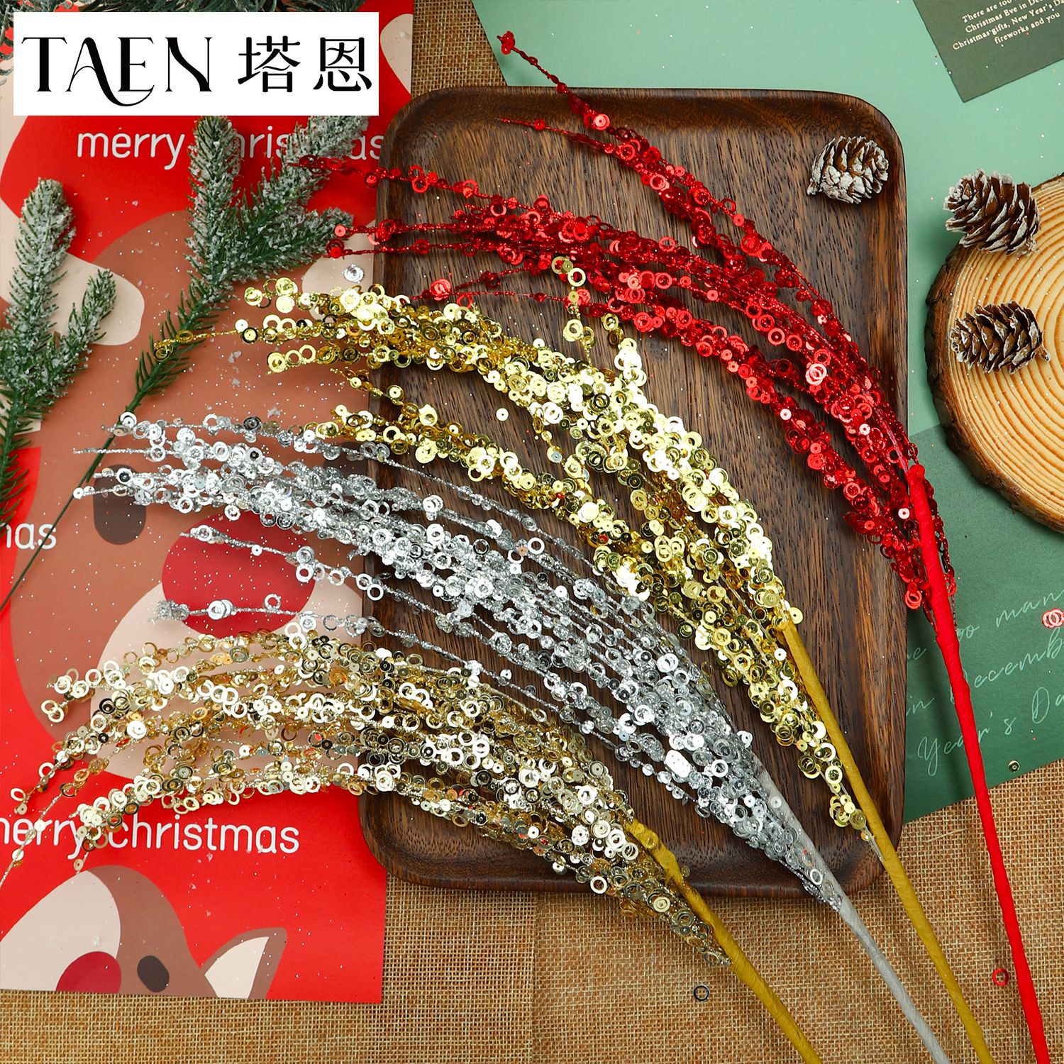 Christmas Decoration Fire Tree Silver Flower Wholesale Sequin Smoke Willow Cuttings Floral DIY Bouquet Flower Arrangement Material Flower Packaging