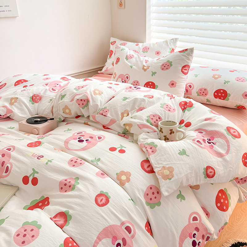 Picture of Class A Mother and Infant Grade Washed Cotton Four-piece Set Cotton ins Style Cartoon Fresh Cotton Bed Cover Three-piece Set