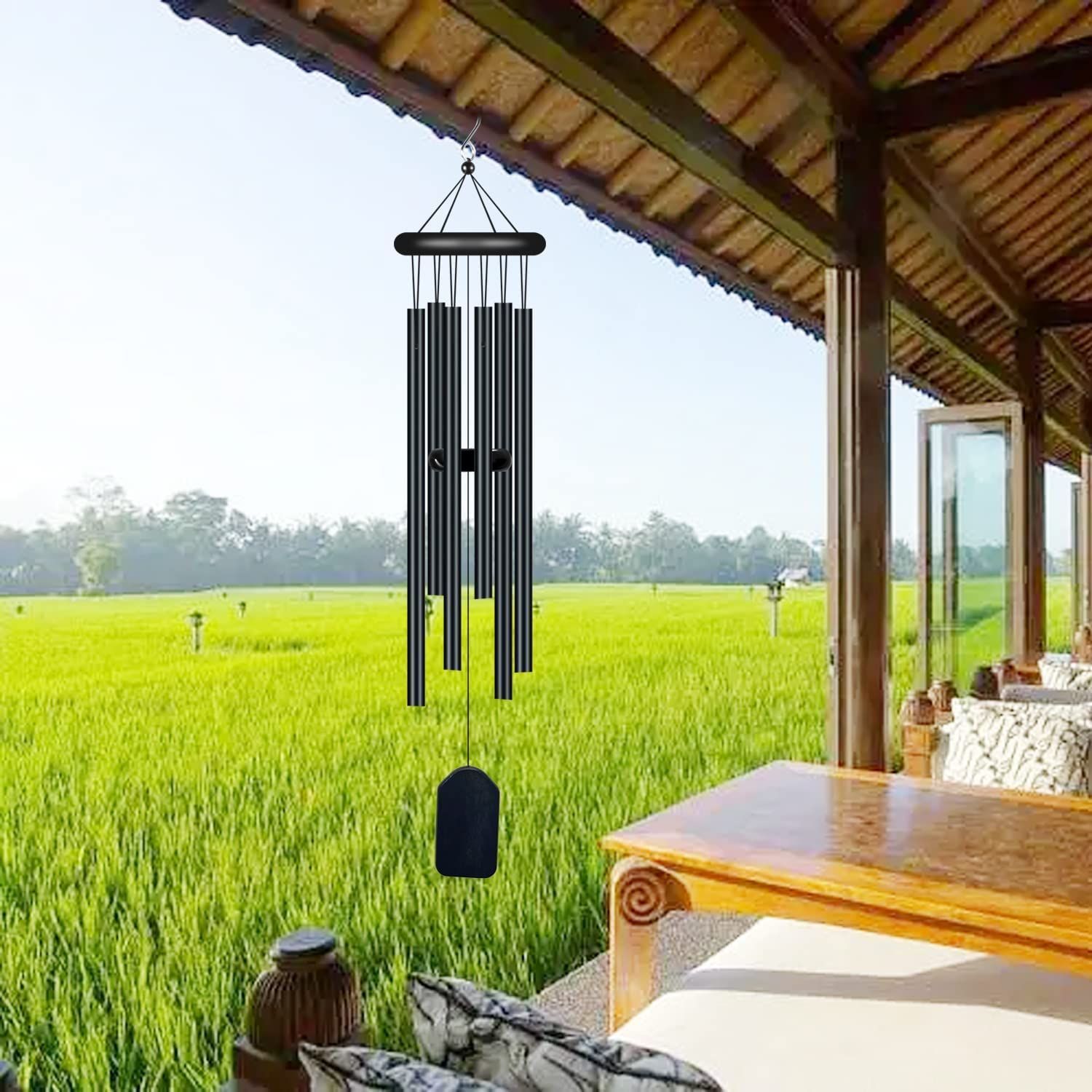 Cross-border Hot Music Wind Chimes Balcony Hanging Door Decoration Metal 6 Tube Aluminum Tube Wooden Pendant Gift European Style Wind Chimes