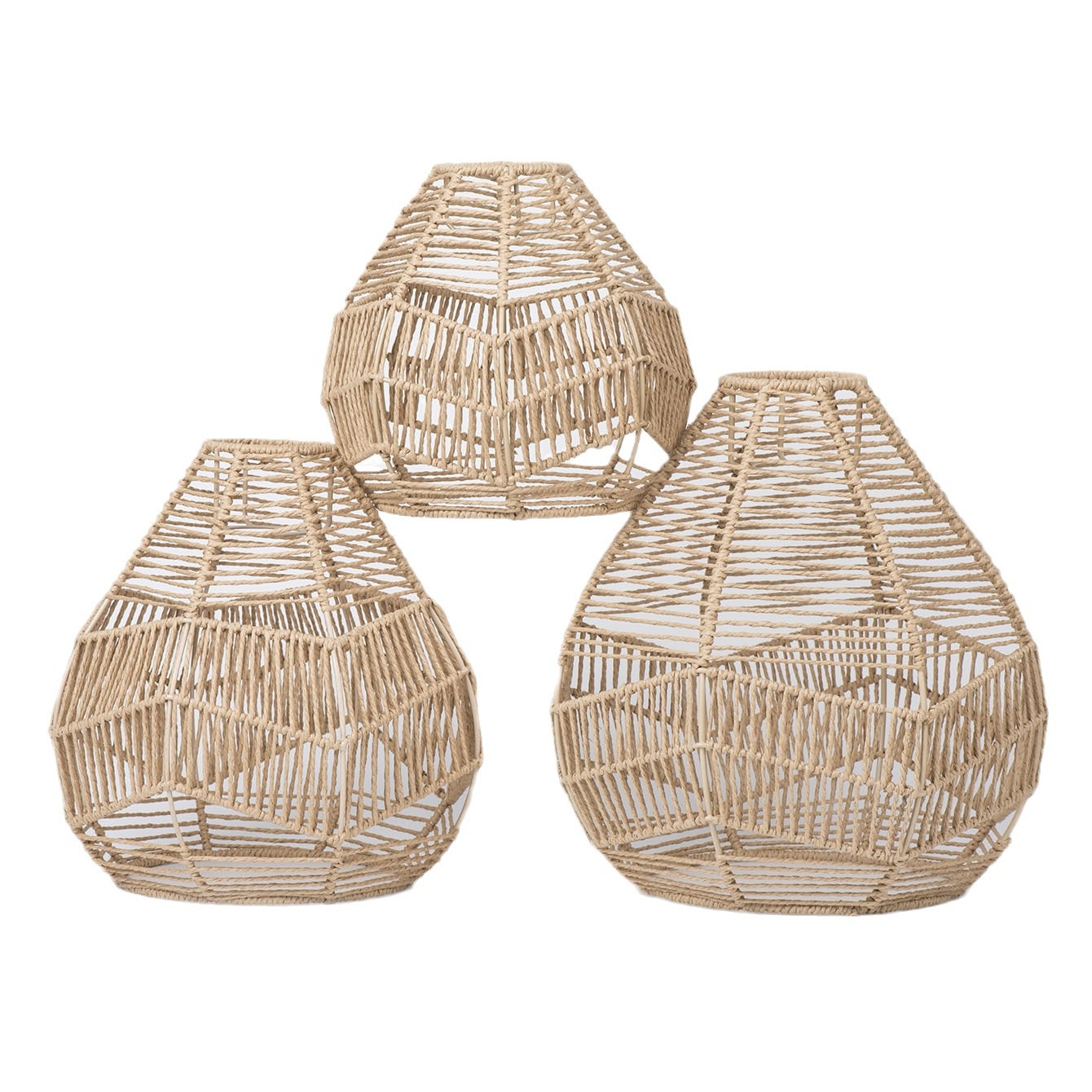 Picture of Hand-woven paper rope lampshade imitation rattan retro chandelier pastoral style rattan art homestay tea room restaurant creative lighting