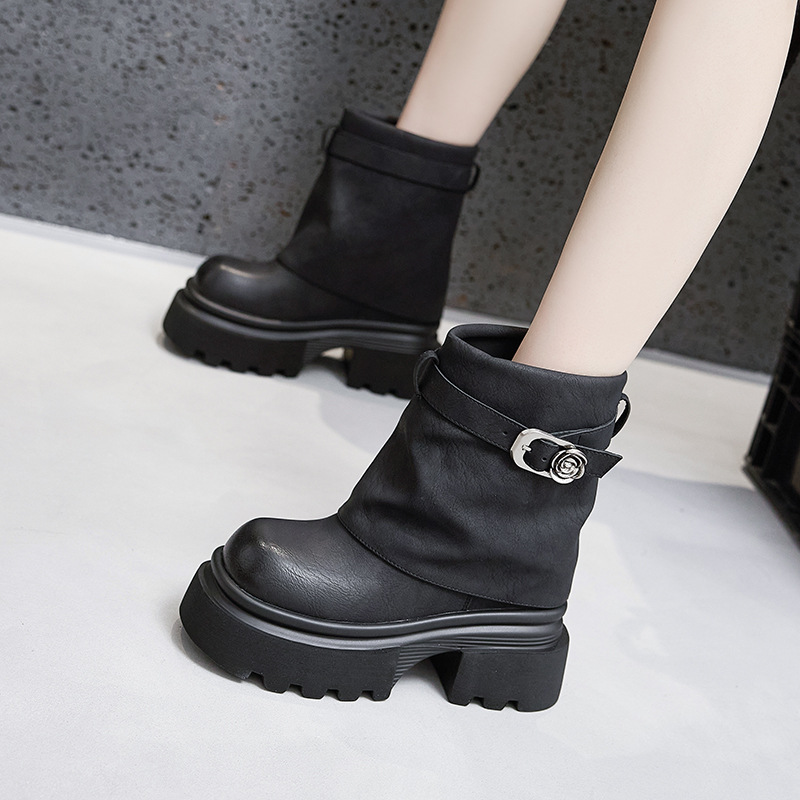 Thick bottom martin boots women's 2024 new autumn and winter trouser boots mid-tube inner height sleeve short boots stacking boots women's boots