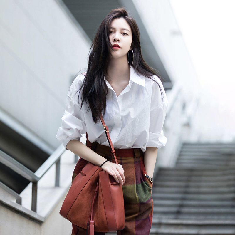 2024 new long sleeve white shirt women's basic design white shirt spring and autumn casual top