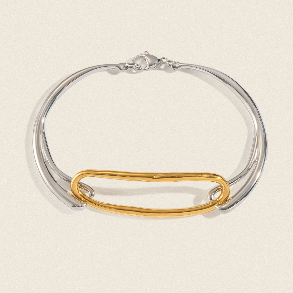 European and American fashion simple gold and silver color matching stainless steel geometric bracelet temperament high sense titanium steel hand jewelry cross-border
