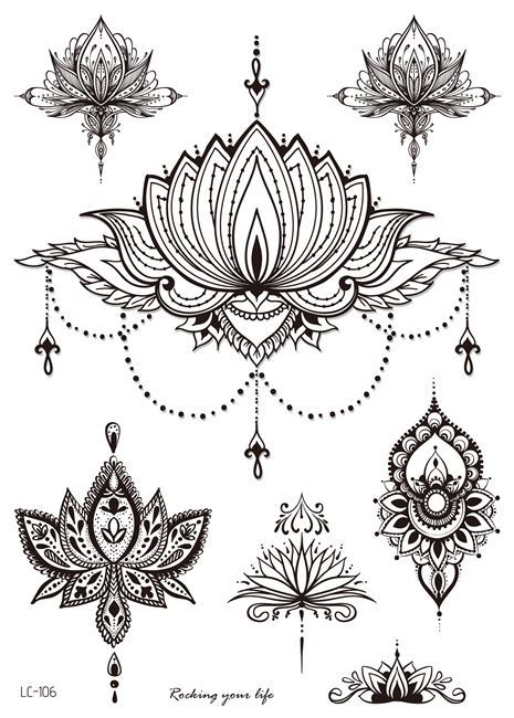 Picture of Cross-border Black Tattoo Sticker Retro Hand Pattern Tattoo Sticker Mandala Flower Collarbone Temporary Tattoo Sticker