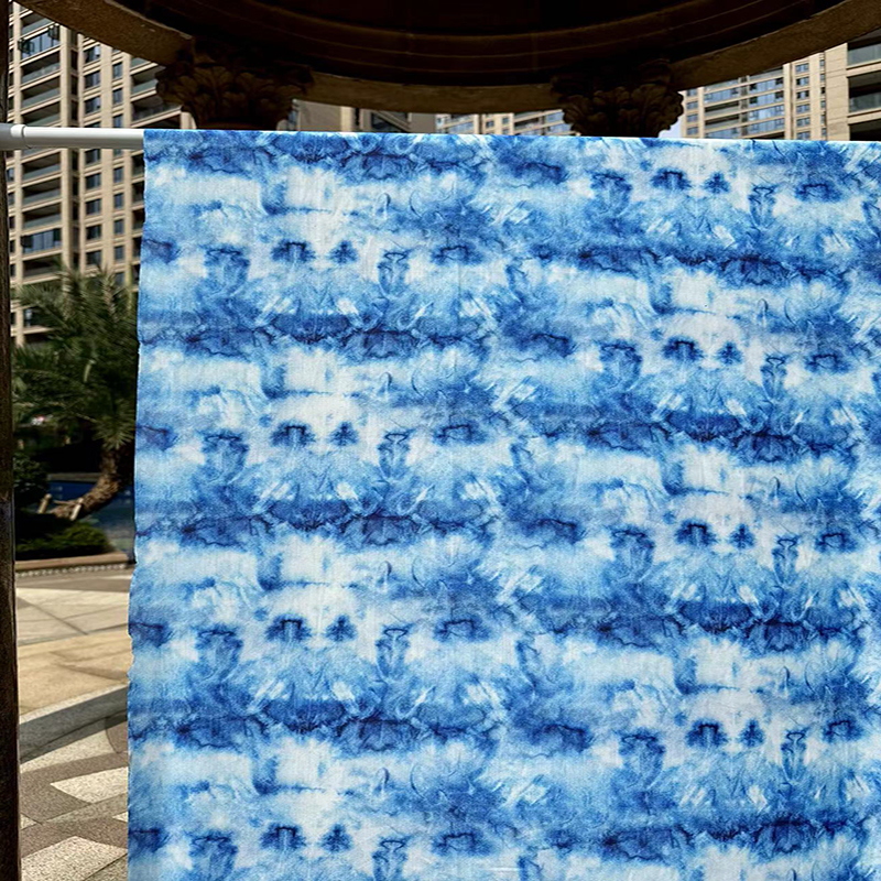Picture of Cotton Traditional Tie-Dye Pattern Fabric Ethnic Style Blue Dye Kindergarten Environmental Background Cloth Mantle Decorative Fabric