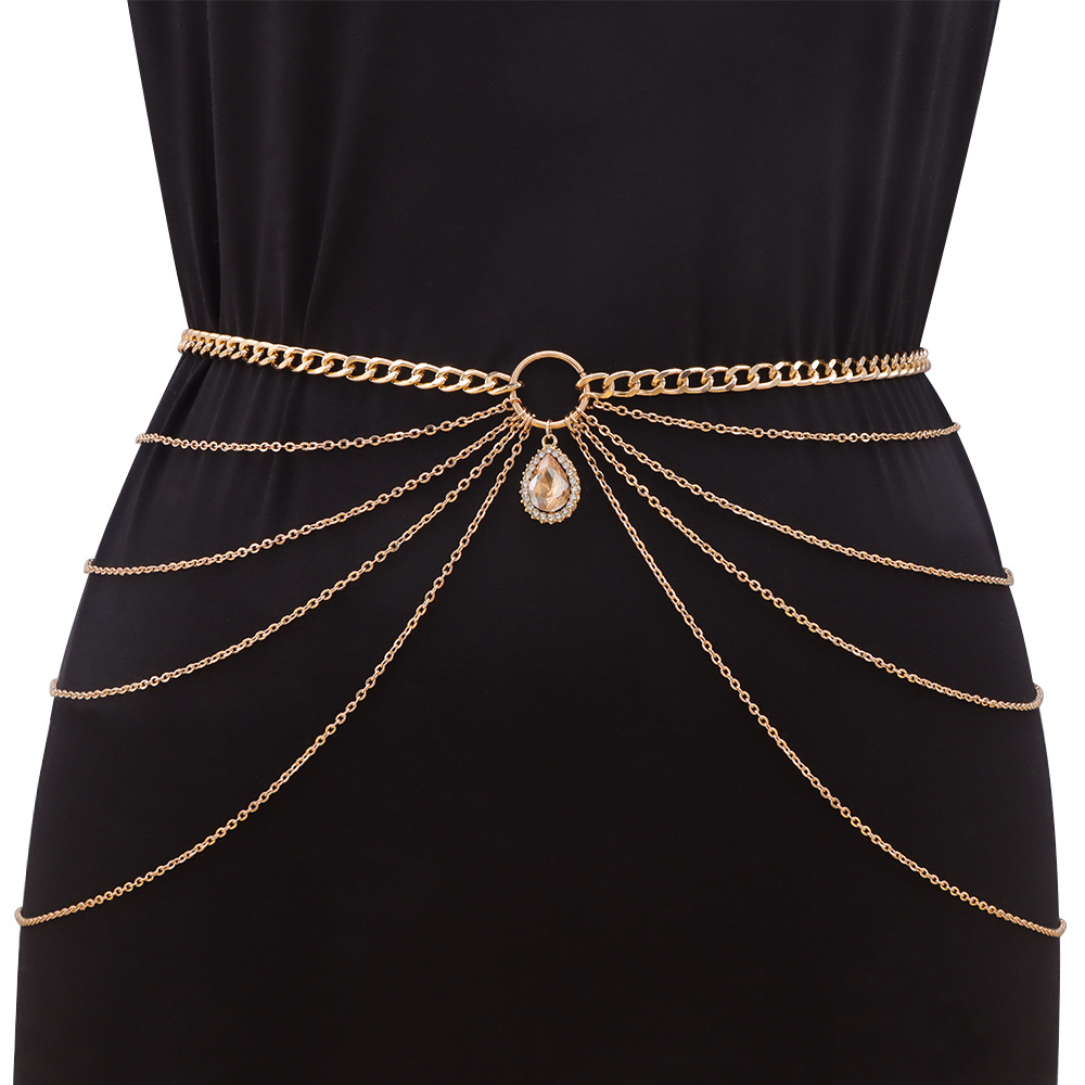 European and American Cross-border Jewelry Sexy Geometric U-shaped Body Chain Exaggerated Personality Multi-layer Rhinestone Chain Tassel Waist Chain for Women