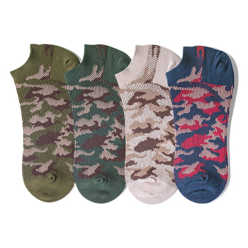 Spot new fashion socks men's socks wholesale fashion brand shallow mouth cotton socks National style camouflage boat Socks Amazon sock