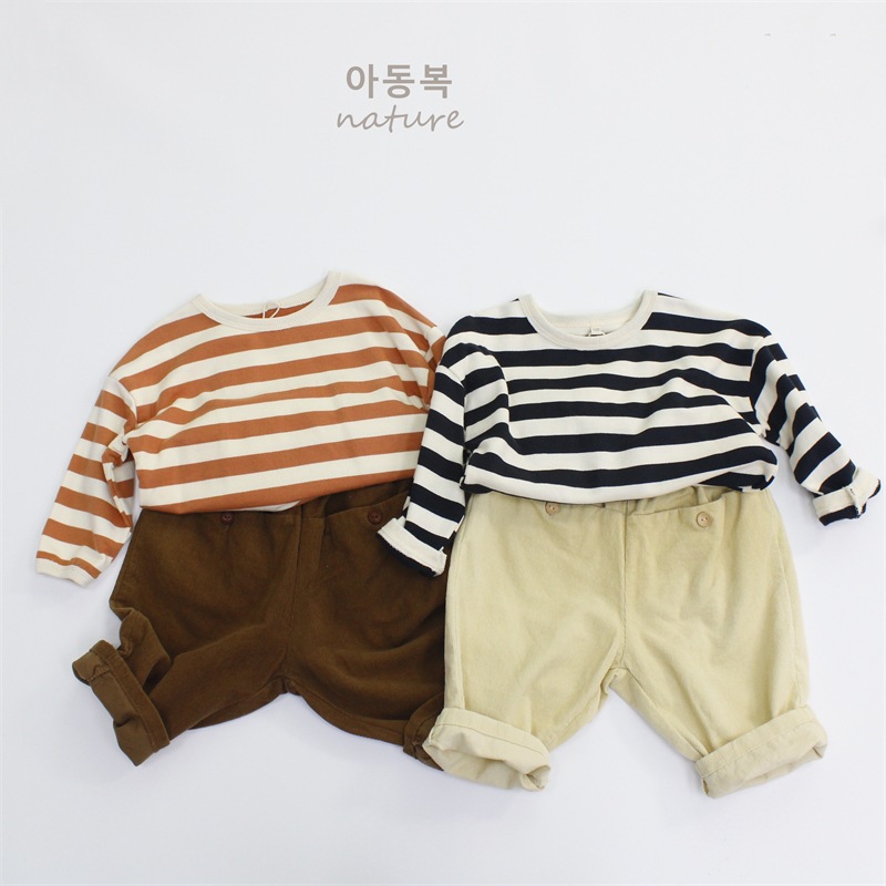 Picture of 2025 New Children's T-shirt Spring Boys' Pullover Long Sleeve Korean Round Neck Striped Loose Girls' Top Category A