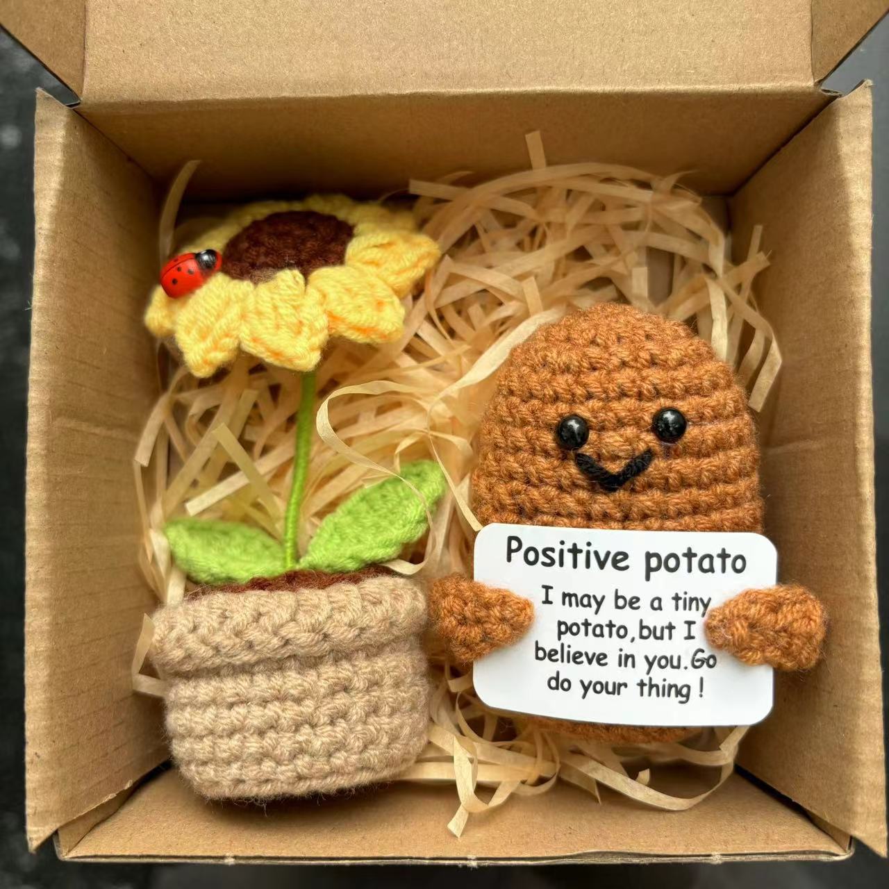 Picture of Amazon hot sale Positive funny potato wool crocheted finished sunflower potted ornaments