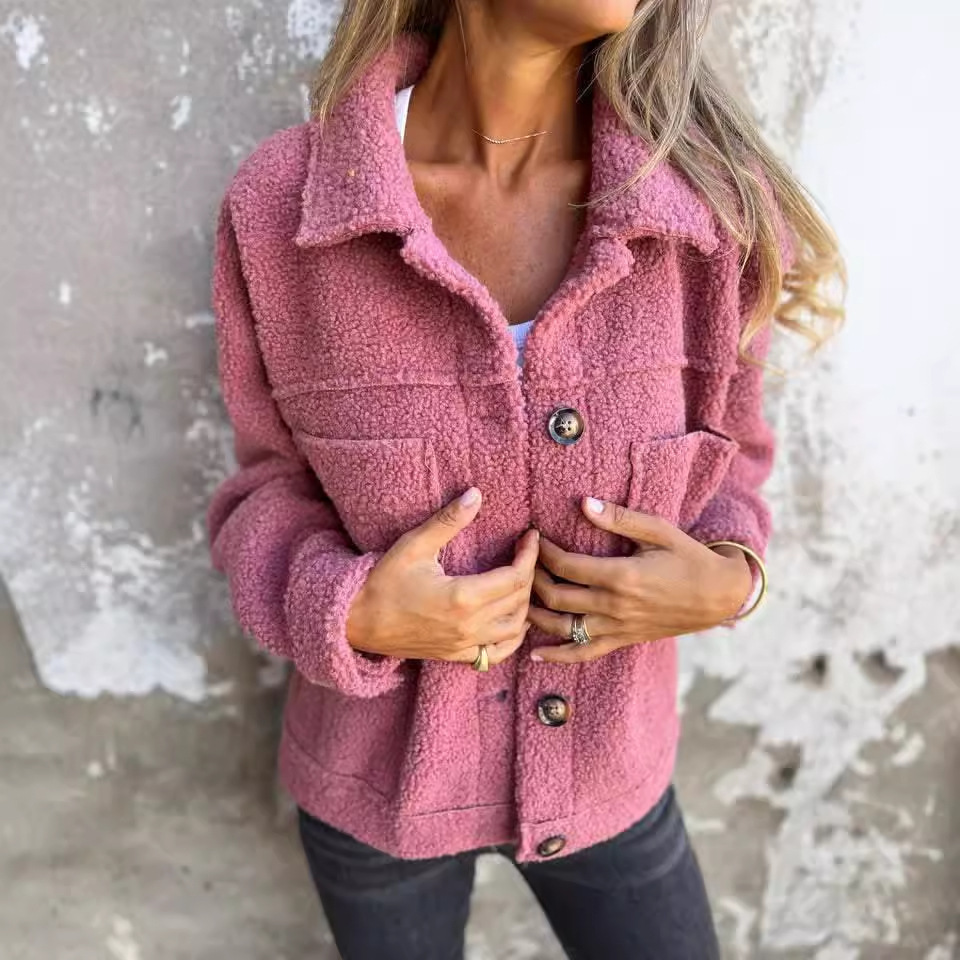 Picture of 2024 Independent Station New Amazon AliExpress-Fall/Winter Lapel Single-breasted Lamb Wool Jacket