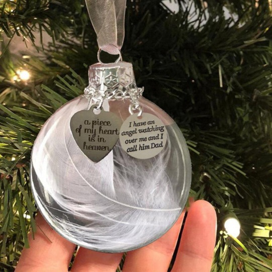 Zibi Commemorative Decorative Ball a Piece of My Heart Is in Heaven Feather Heart Pendant Ball