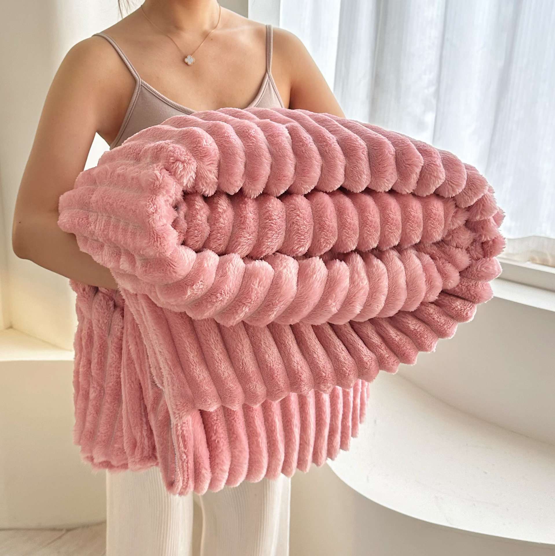 Picture of Autumn and Winter New Cross-Border 3.3cm Striped Blanket Thickeneded Dormitory Sofa Blanket Curled Nap Blanket Warm Blanket 4