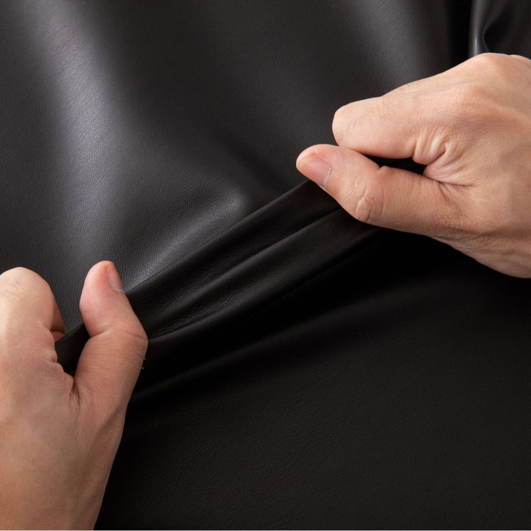 Pu Leather Faux Suede Fleece-Lined Clothing Fabric Leather Material Plain Weave Imitation Lambskin Black Stretch Washable Soft Velvet Feel