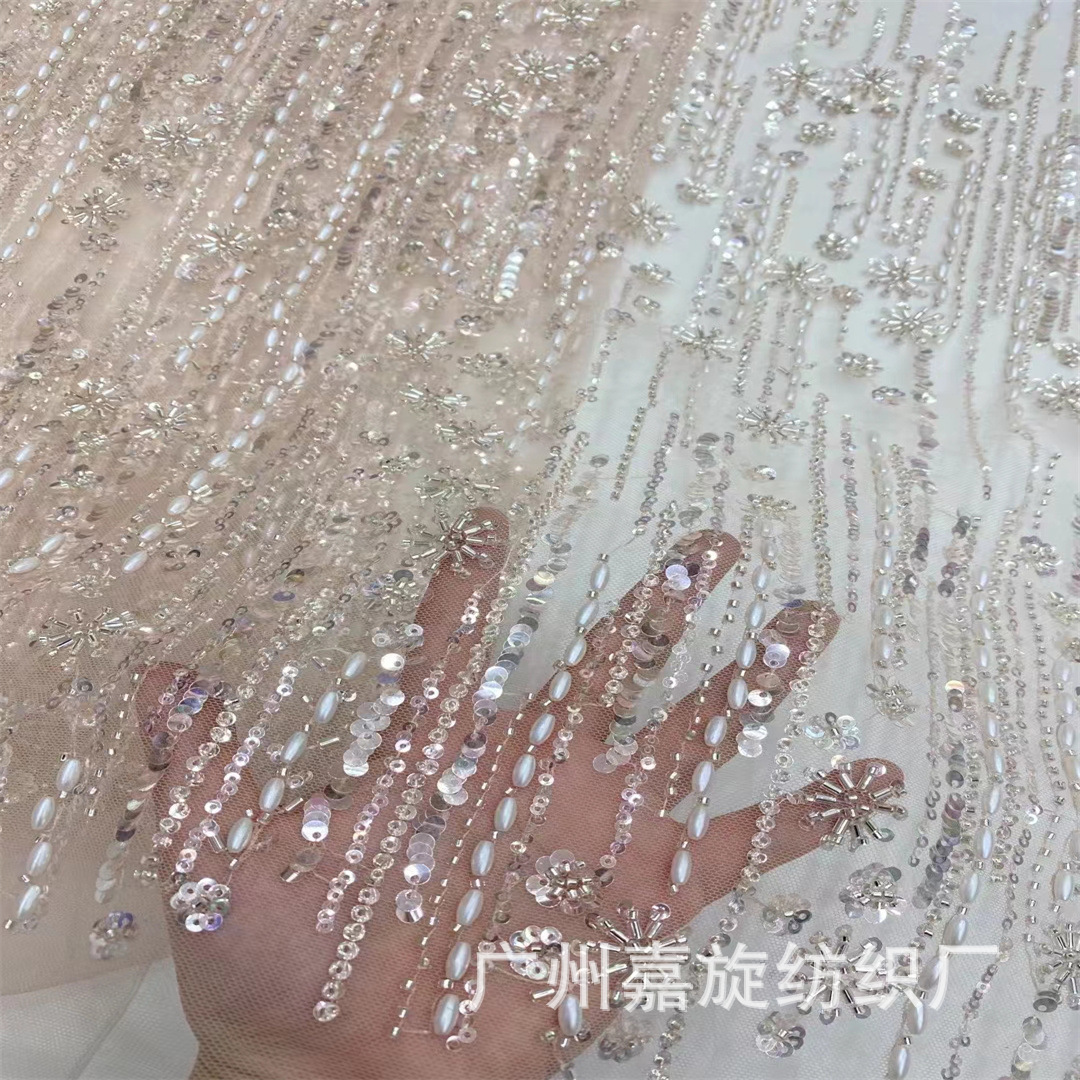 New striped rice beads tube wedding dress fabric fashion stage wear dress mesh lace JX4084