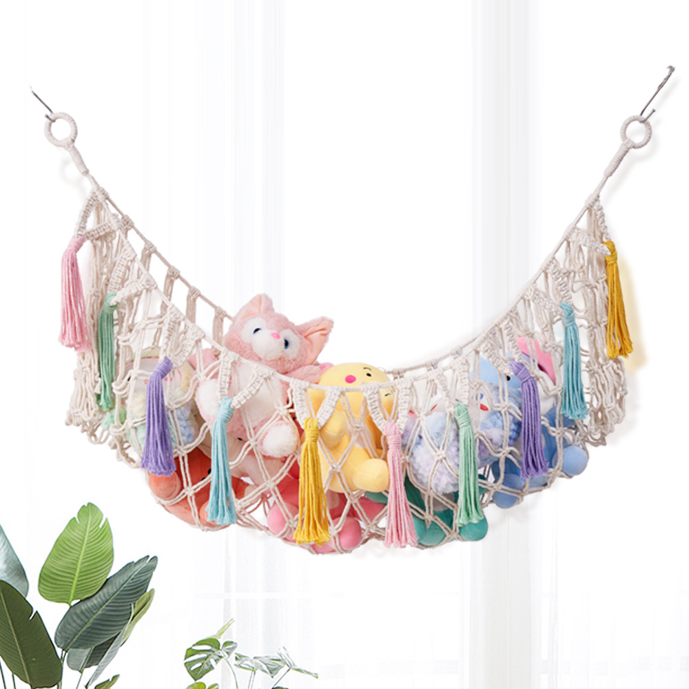 Picture of Cross-Border Nordic Style Bohemian Two-Corner Toy Net Bag Woven Hanging Net Cotton Rope Plush Toy Storage Net Bag
