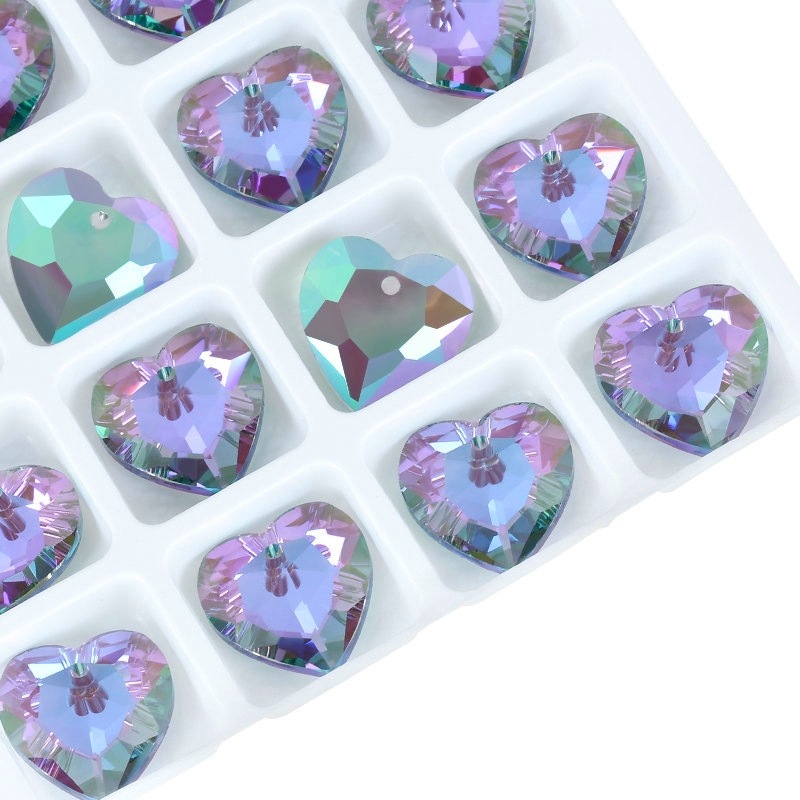 Picture of New 14mm heart crystal pendant diy accessories electroplated Aurora magic necklace pendant jewelry 12/bag