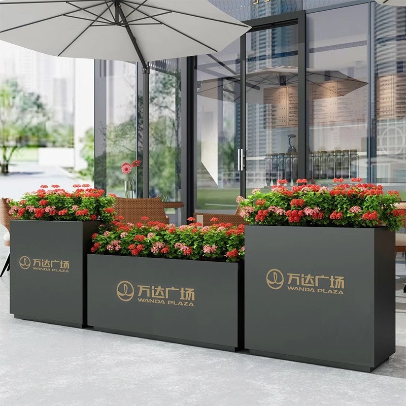 Outdoor wrought iron stainless steel flower box combination seat partition rectangular flower trough courtyard balcony sales department planting box