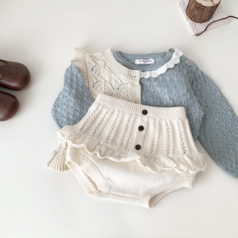 Picture of Cutemily Spring & Fall Cotton Baby Girl Cut Out Woolen Cardigan Vest Girl Baby Lotus Leaf Retro Short Vest