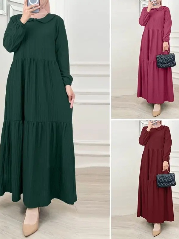 Picture of Cross-Border Muslim Women's Ruffle Skirt Puff Sleeve Dress Robe Dubai Turkish Sundress Middle Eastern Style