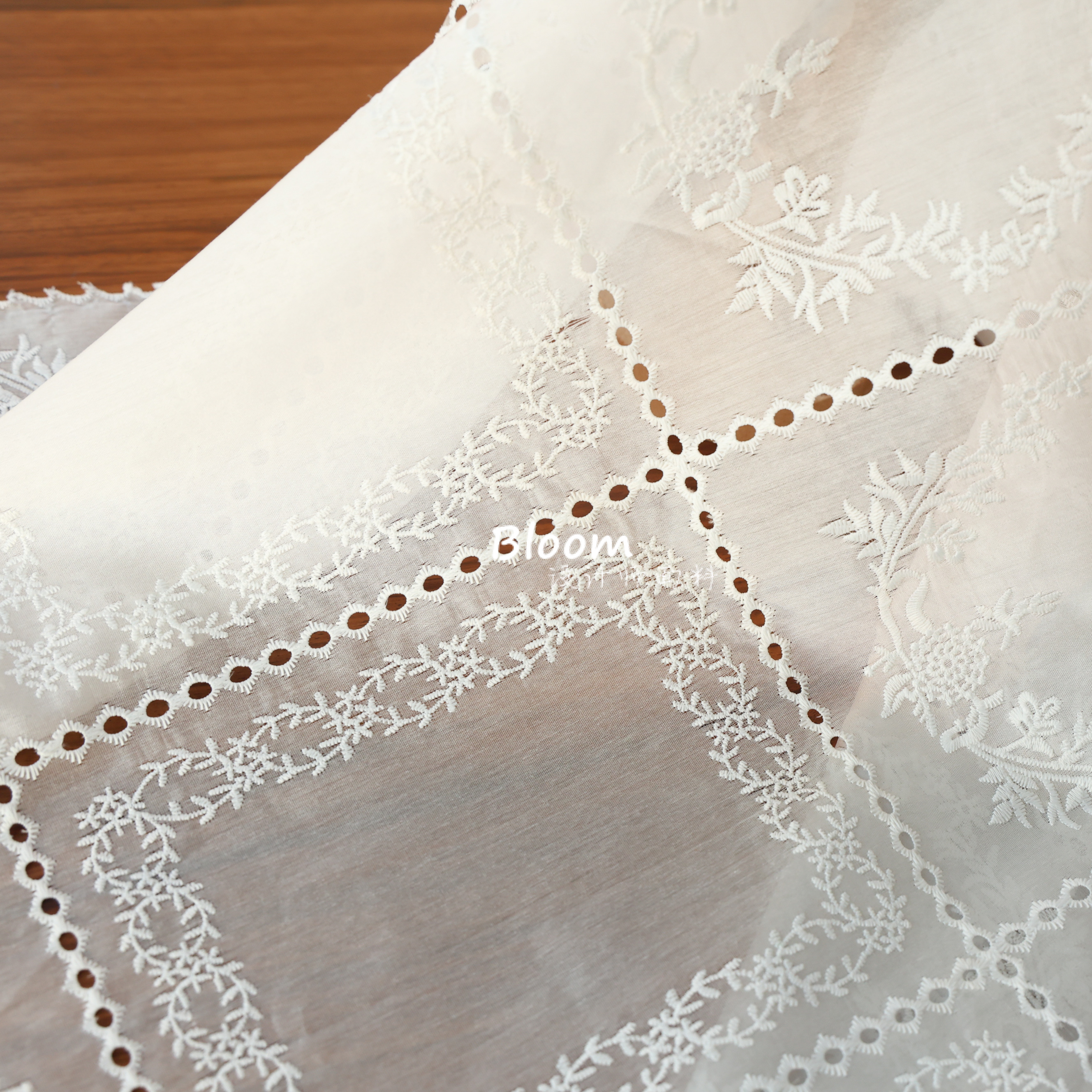 French Heavy-Duty Semi-Transparent White Cut Out Embroider Jacquard Silk and Linen Tencel Fabric Dress Shirt Fabric
