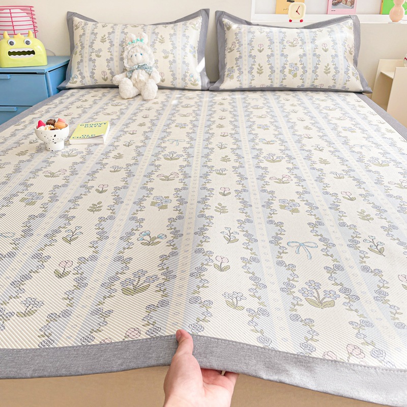 Cartoon Ice Rattan Mat Three-piece Set Summer Household Folding Air-conditioning Mat Soft Mat Summer Dormitory Single Mat Washable