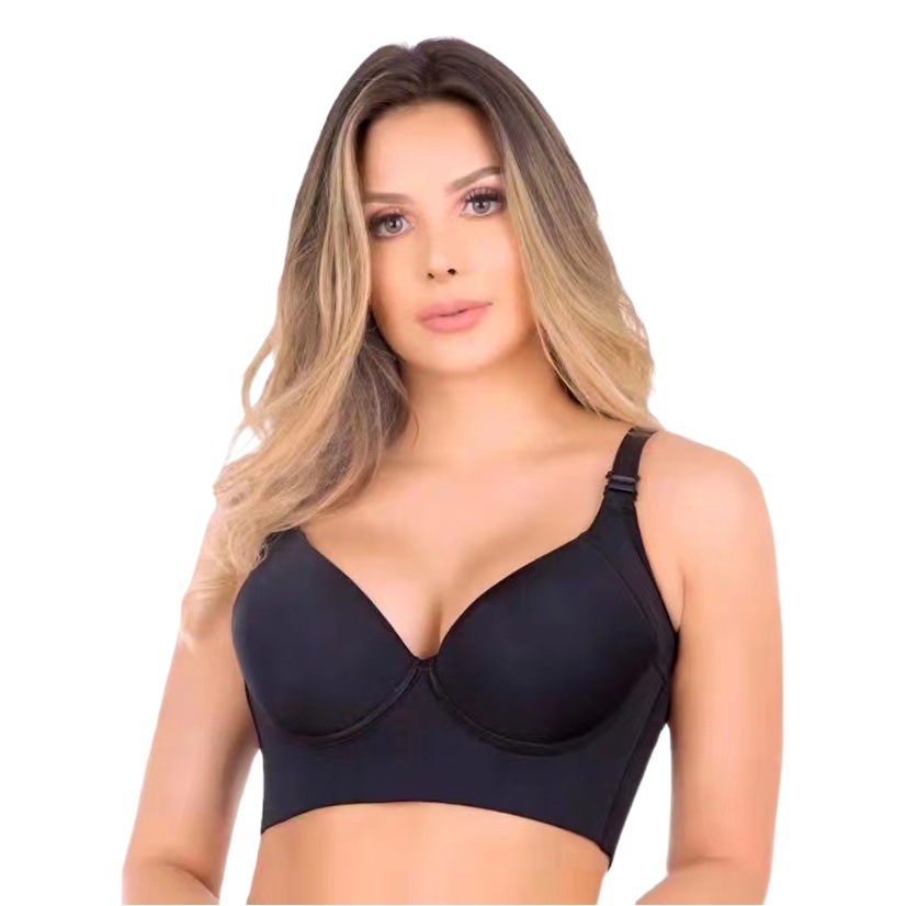 European and American Glossy Large Size Beautiful Back Intimates Cross-Border Popular Deep V with Steel Ring to Control Secondary Breasts and Prevent Sagging Export Bra for Women