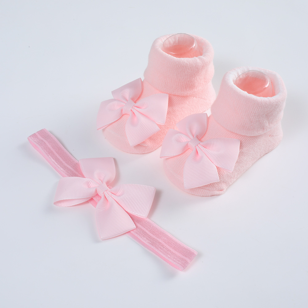 Picture of 2023 New Baby Headband + Socks Set Ribbed Bow Headband Baby Breathable Knitted Cotton Socks