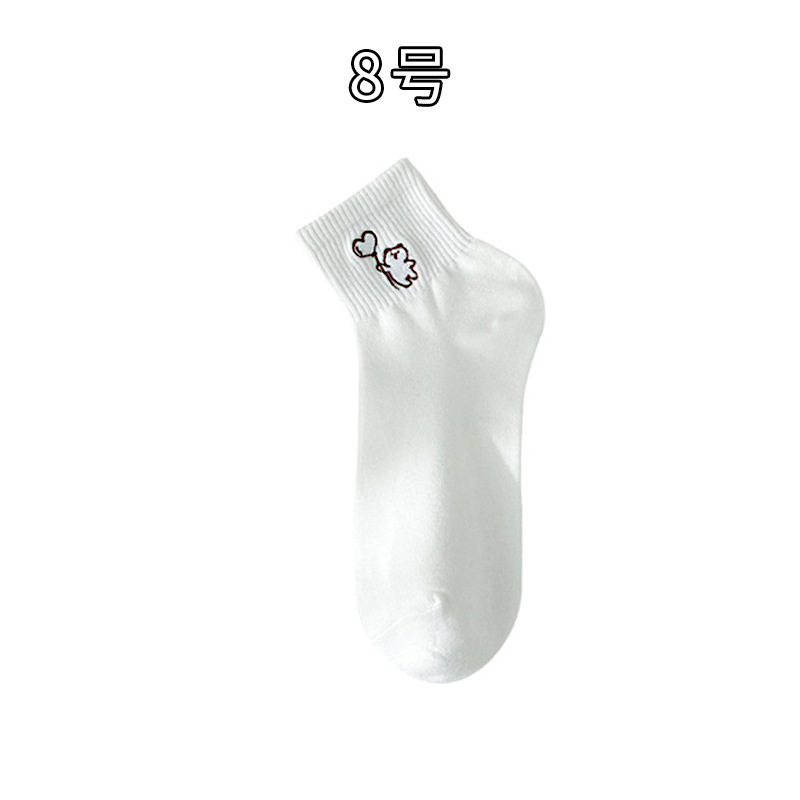 Picture of Women's Socks for Autumn and Winter, White Embroidered Cartoon Mid-Calf Socks, Low-Cut Shallow Mouth Socks, Cute Japanese-Style Short Socks for Women