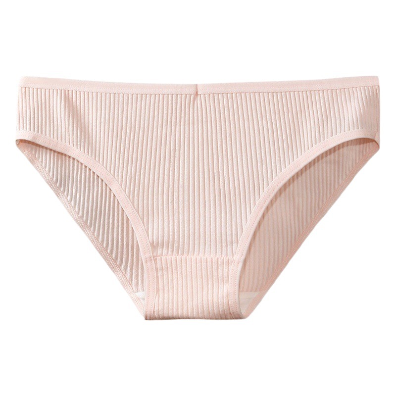 Women's Cotton Underwear Women's Comfortable Breathable Striped 100 Cotton Crotch Briefs Mid-Waist Simple Young Girl's Underwear