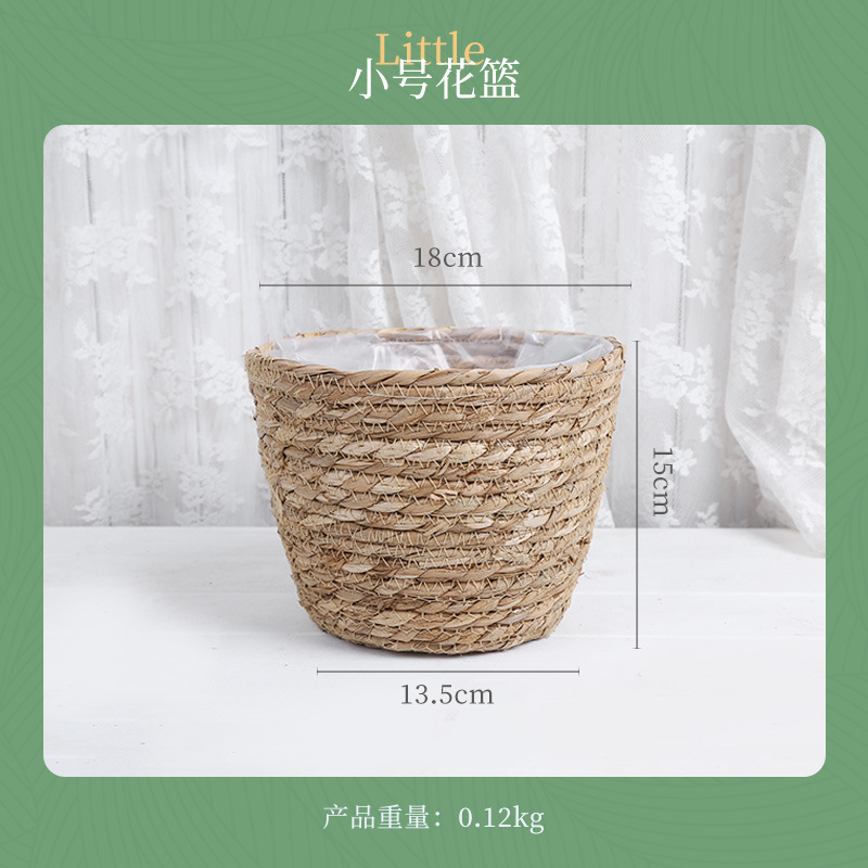 Picture of Cross-border Hot Sale Straw Rattan Flower Basket Creative Home Woven Basket Balcony Living Room Decoration Green Plant Potted Flower Pot